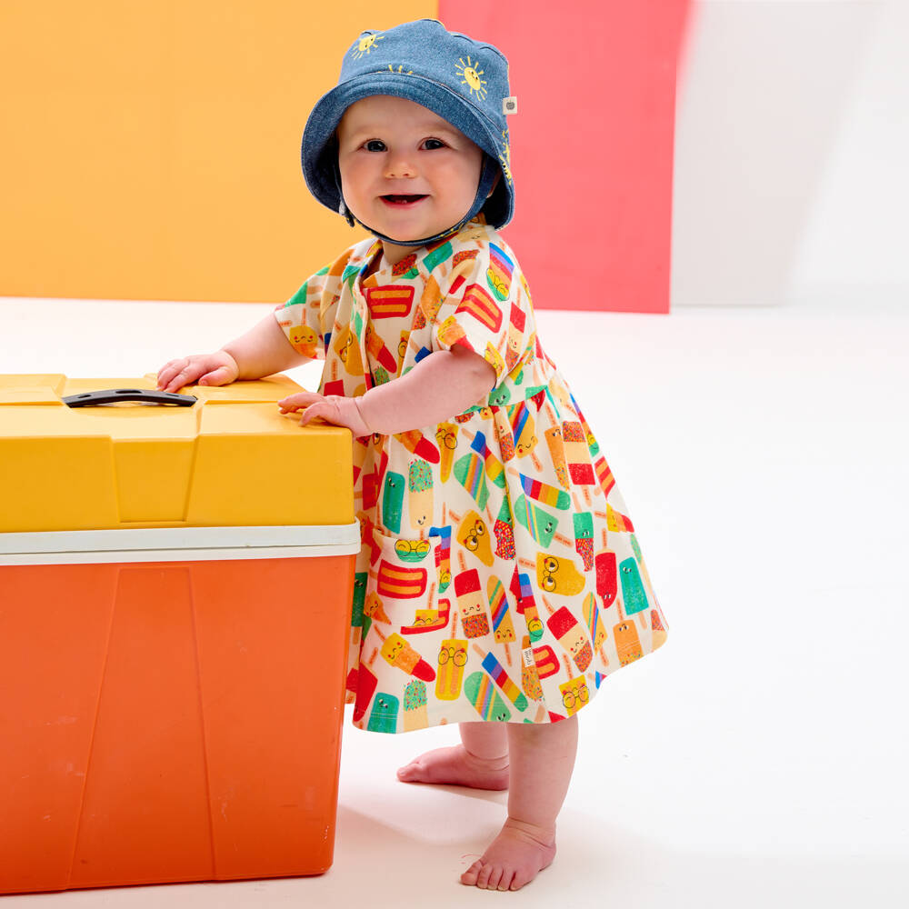 The Bonniemob-فستان قطن عضوي جيرسي لون عاجي للمولودات | Childrensalon Outlet