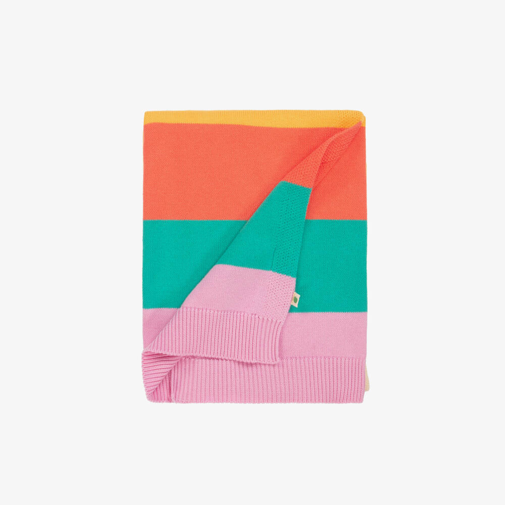 The Bonniemob-Baby Girls Pink Rainbow Organic Cotton Blanket (95cm) | Childrensalon Outlet