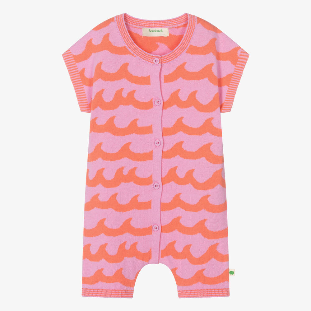 The Bonniemob-Baby Girls Pink Wave Cotton Knit Shortie | Childrensalon Outlet