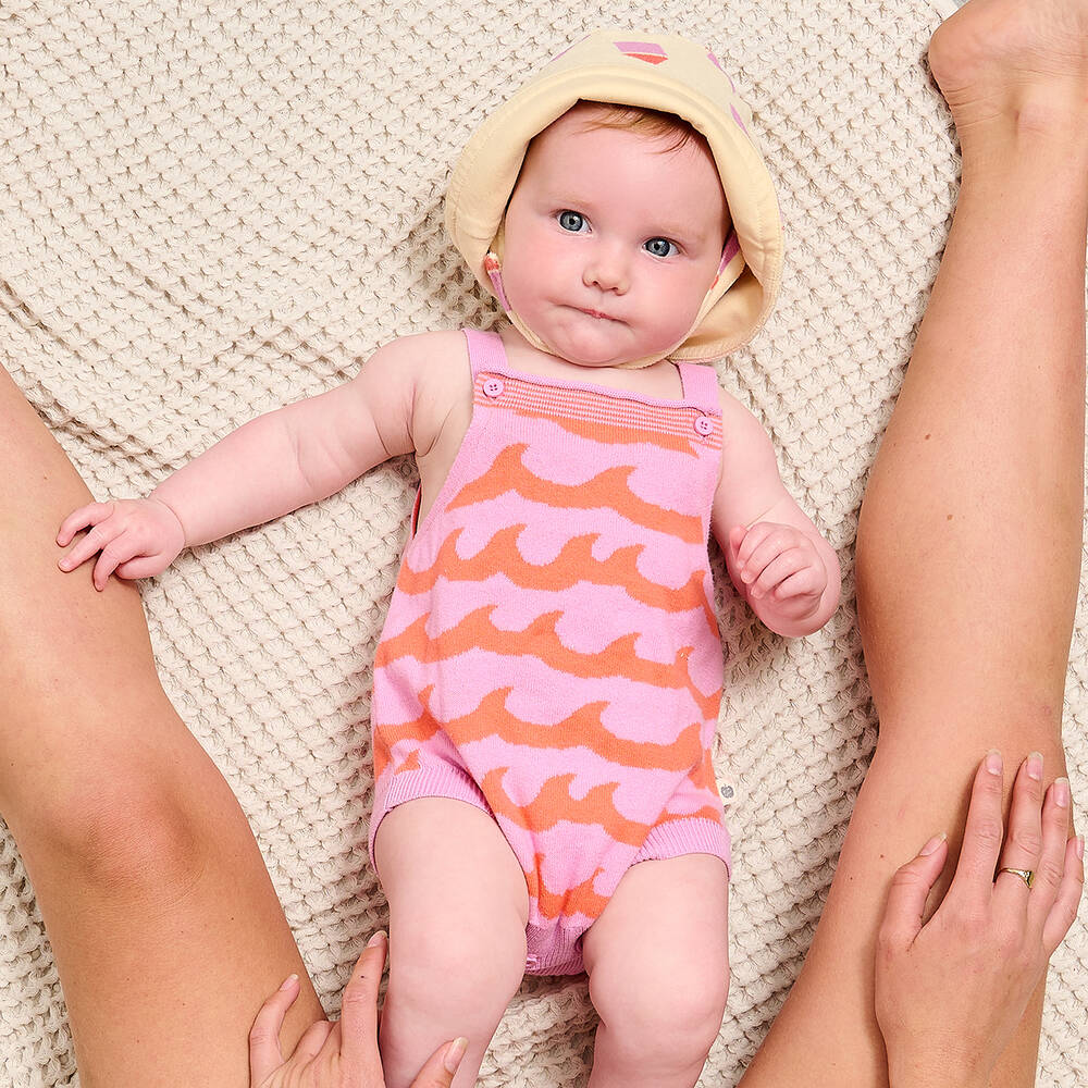 The Bonniemob-Baby Girls Pink Wave Cotton Knit Shortie | Childrensalon Outlet