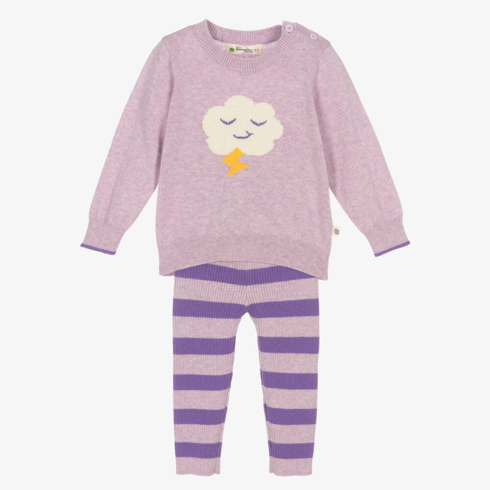 The Bonniemob-Baby Girls Purple Cotton Knit Leggings Set | Childrensalon Outlet