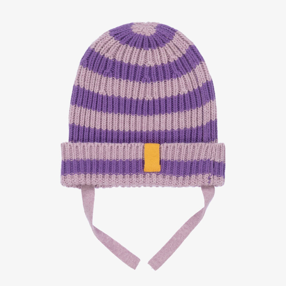 The Bonniemob-Baby Girls Purple Striped Knitted Hat | Childrensalon Outlet