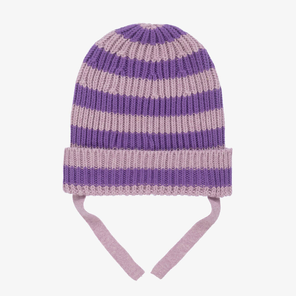 The Bonniemob-قبعة مزيج قطن محبوك مقلم لون بنفسجي للمولودات | Childrensalon Outlet