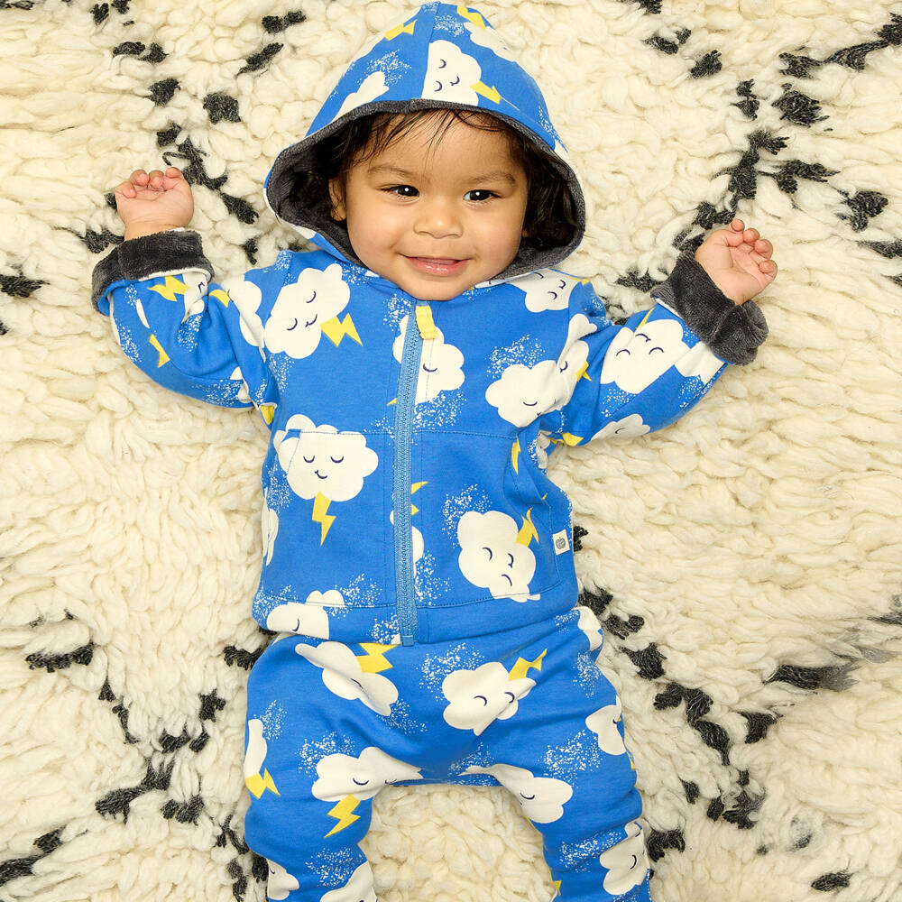 The Bonniemob-Blue Cloud Print Cotton Baby Tracksuit | Childrensalon Outlet