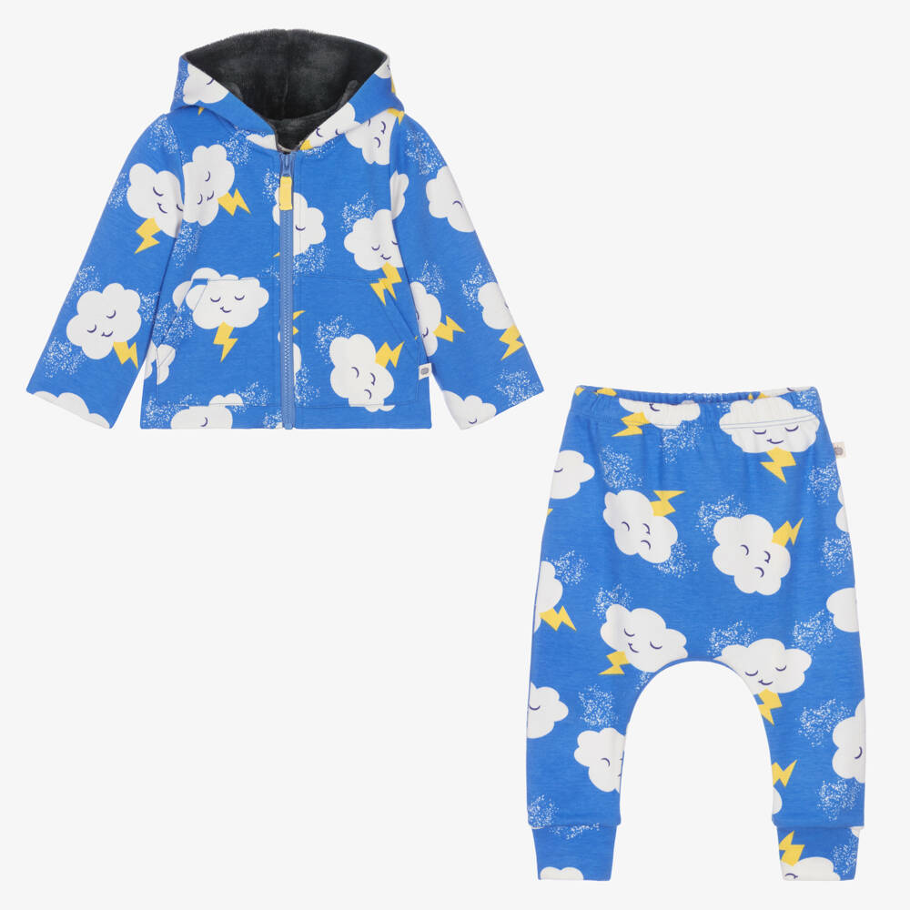 The Bonniemob-Blue Cloud Print Cotton Baby Tracksuit | Childrensalon Outlet