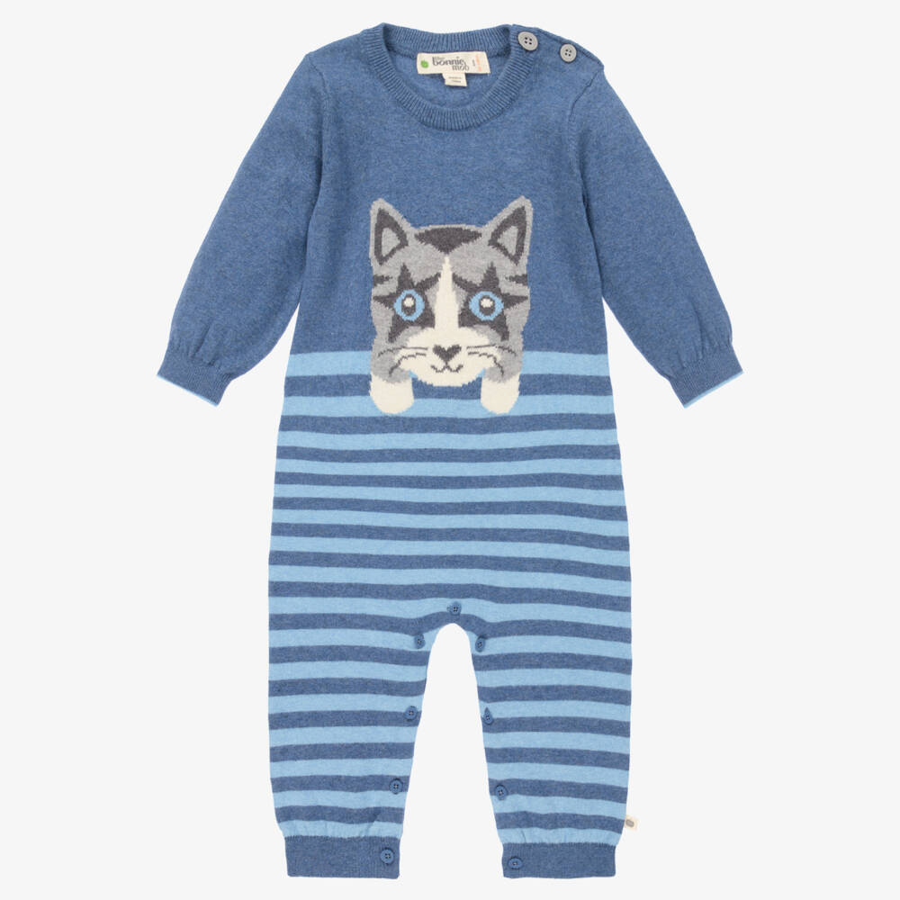 The Bonniemob-Blue Cotton Knit Romper | Childrensalon Outlet