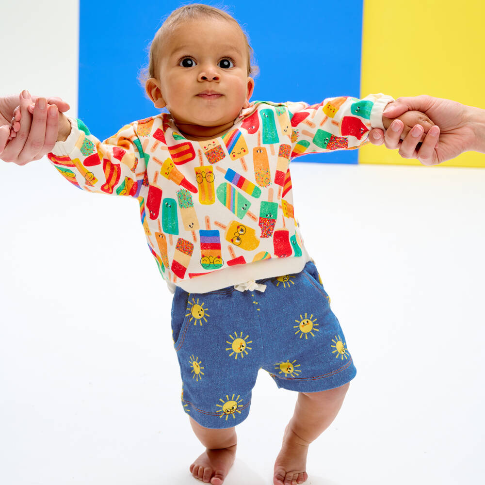 The Bonniemob-Синие хлопковые шорты с солнышками | Childrensalon Outlet