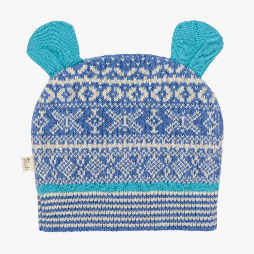 The Bonniemob-Blue Jacquard Knit Baby Hat | Childrensalon Outlet