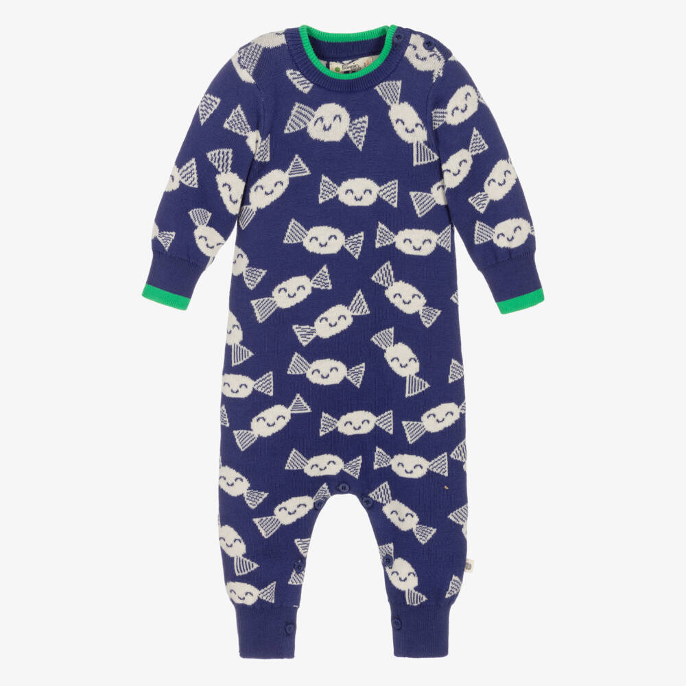 The Bonniemob-Blue Organic Cotton Knitted Babysuit | Childrensalon Outlet