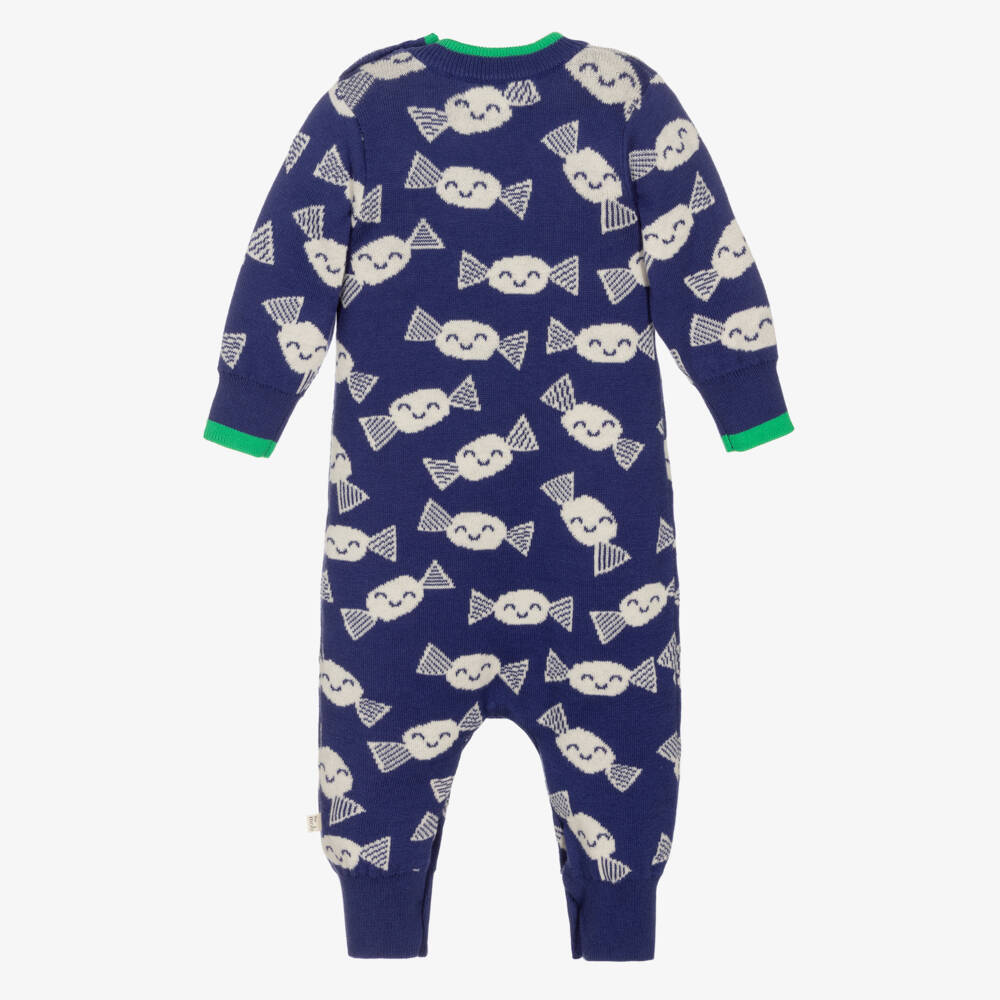 The Bonniemob-Blue Organic Cotton Knitted Babysuit | Childrensalon Outlet