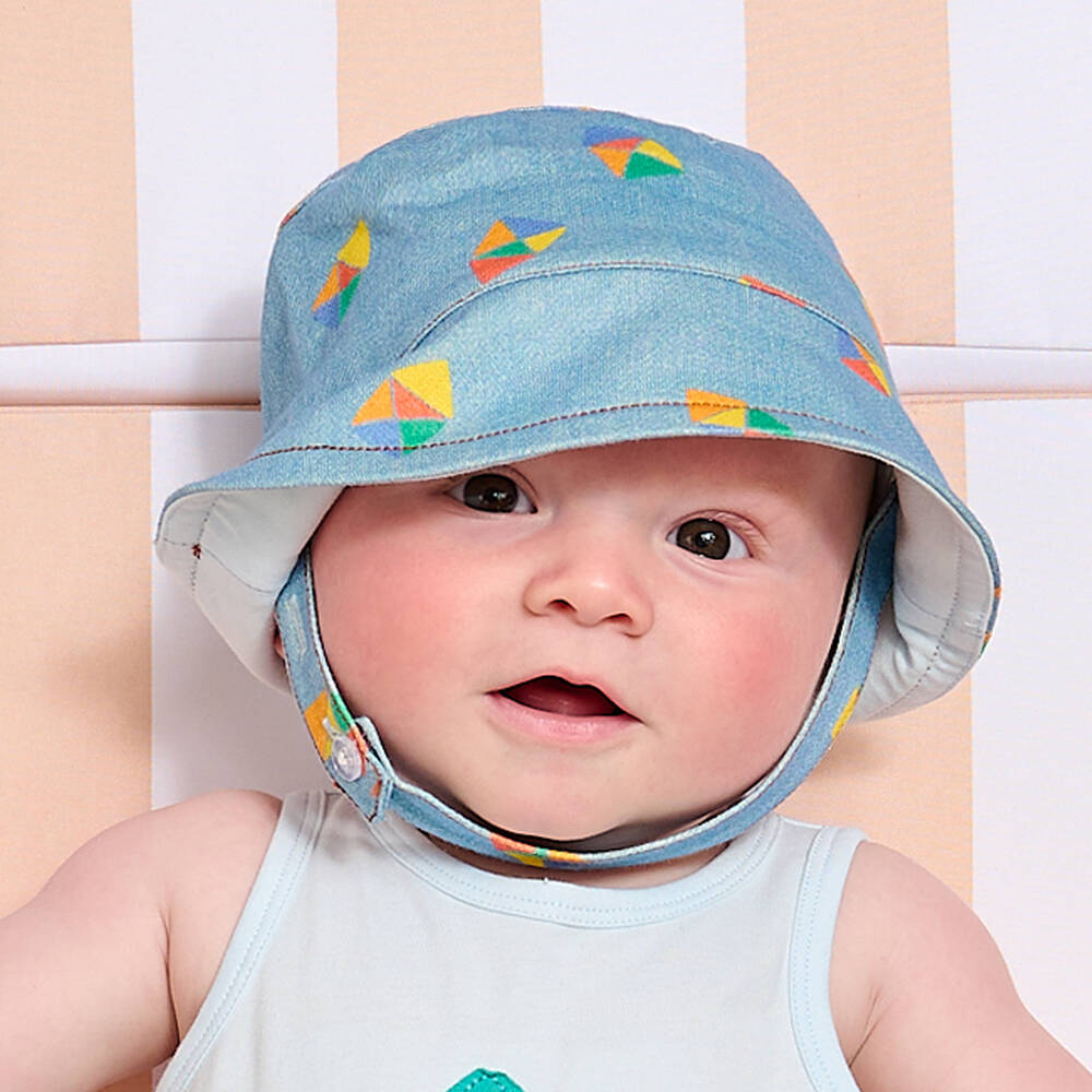 The Bonniemob-Blue Rainbow Cotton Baby Sun Hat | Childrensalon Outlet