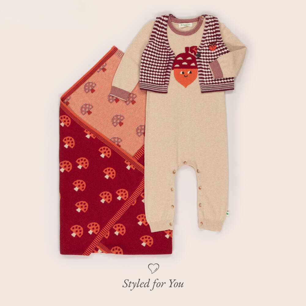 The Bonniemob-Boys Beige Knitted Acorn Babygrow | Childrensalon Outlet