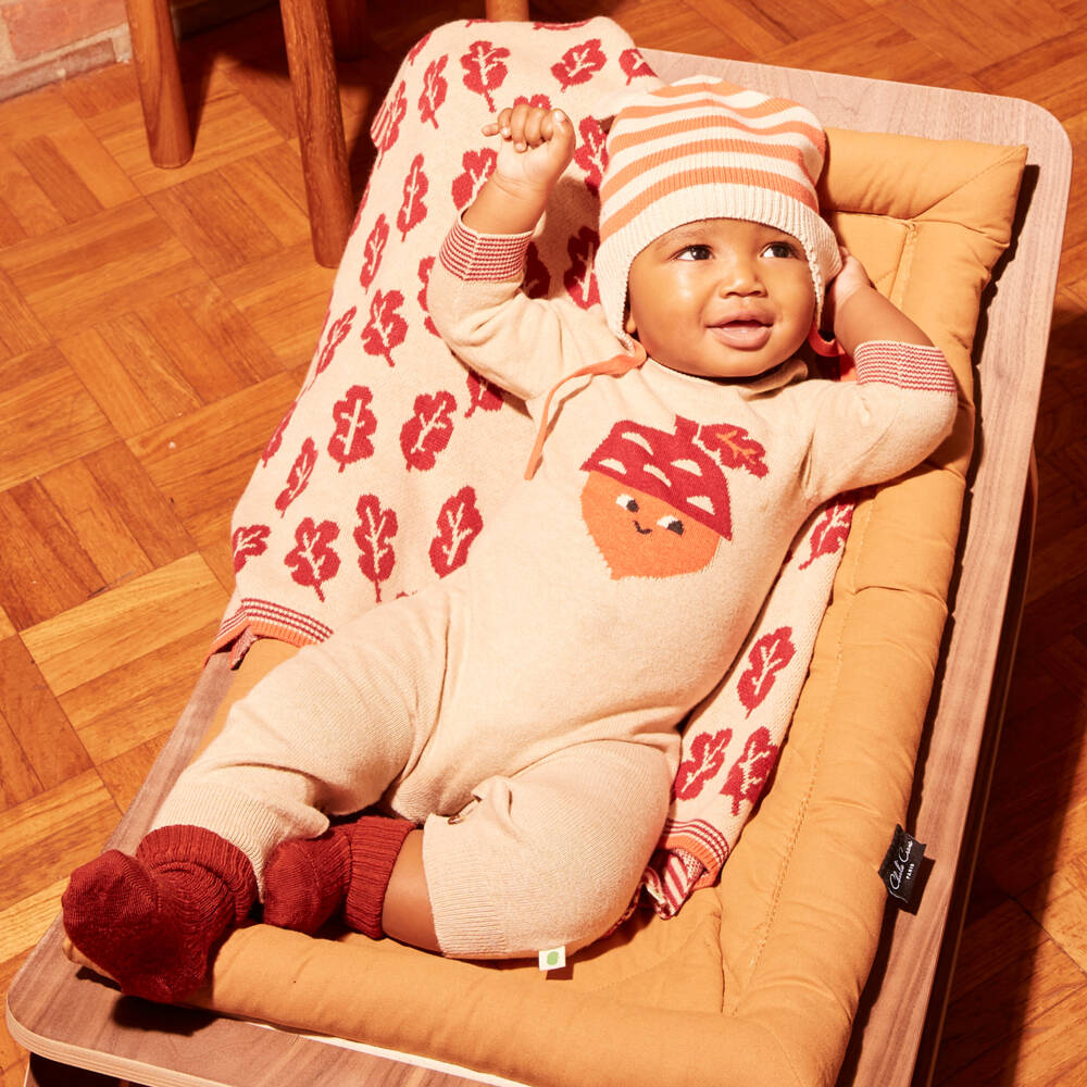 The Bonniemob-Boys Beige Knitted Acorn Babygrow | Childrensalon Outlet
