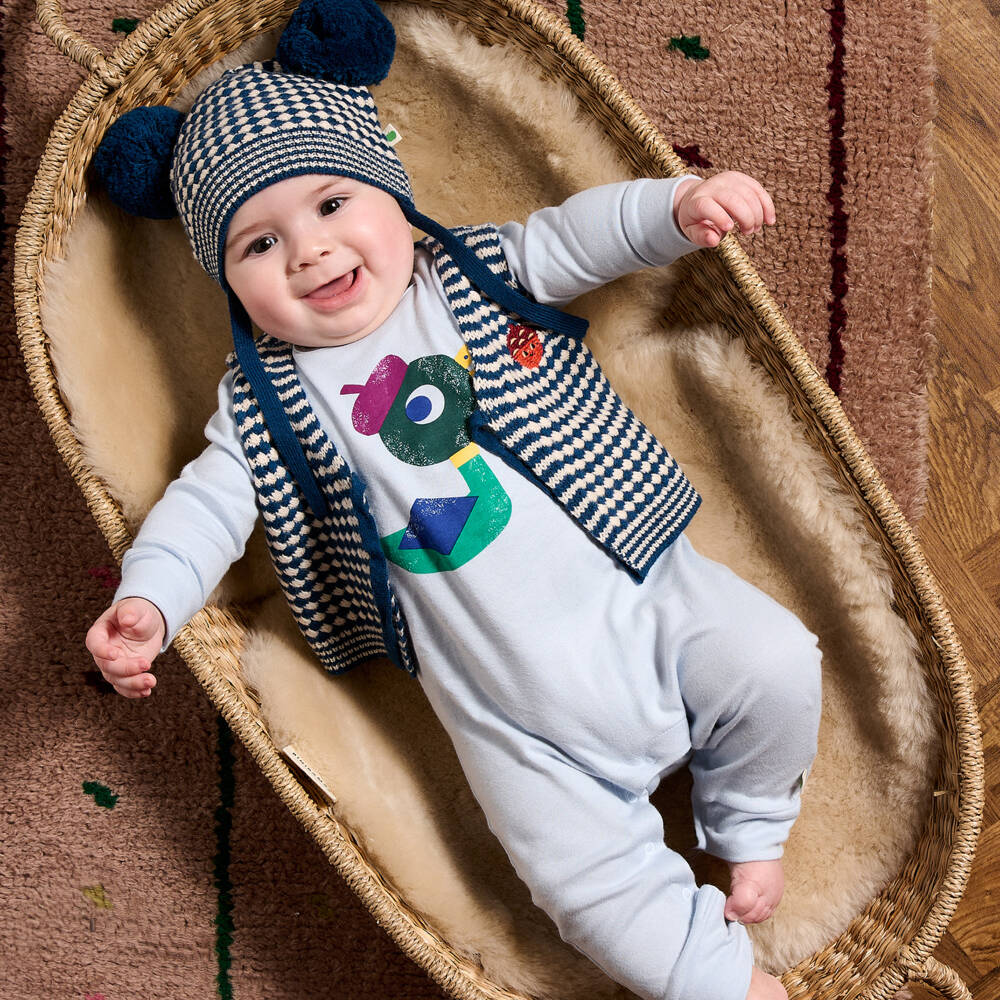 The Bonniemob-أفرول رومبر قطن عضوي لون أزرق للمواليد | Childrensalon Outlet