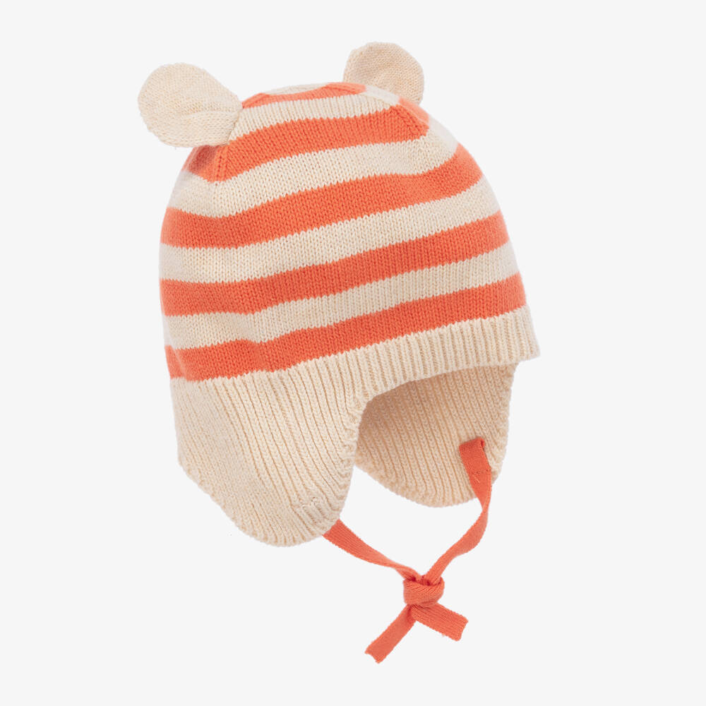 The Bonniemob-Boys Orange Striped Cotton Hat | Childrensalon Outlet
