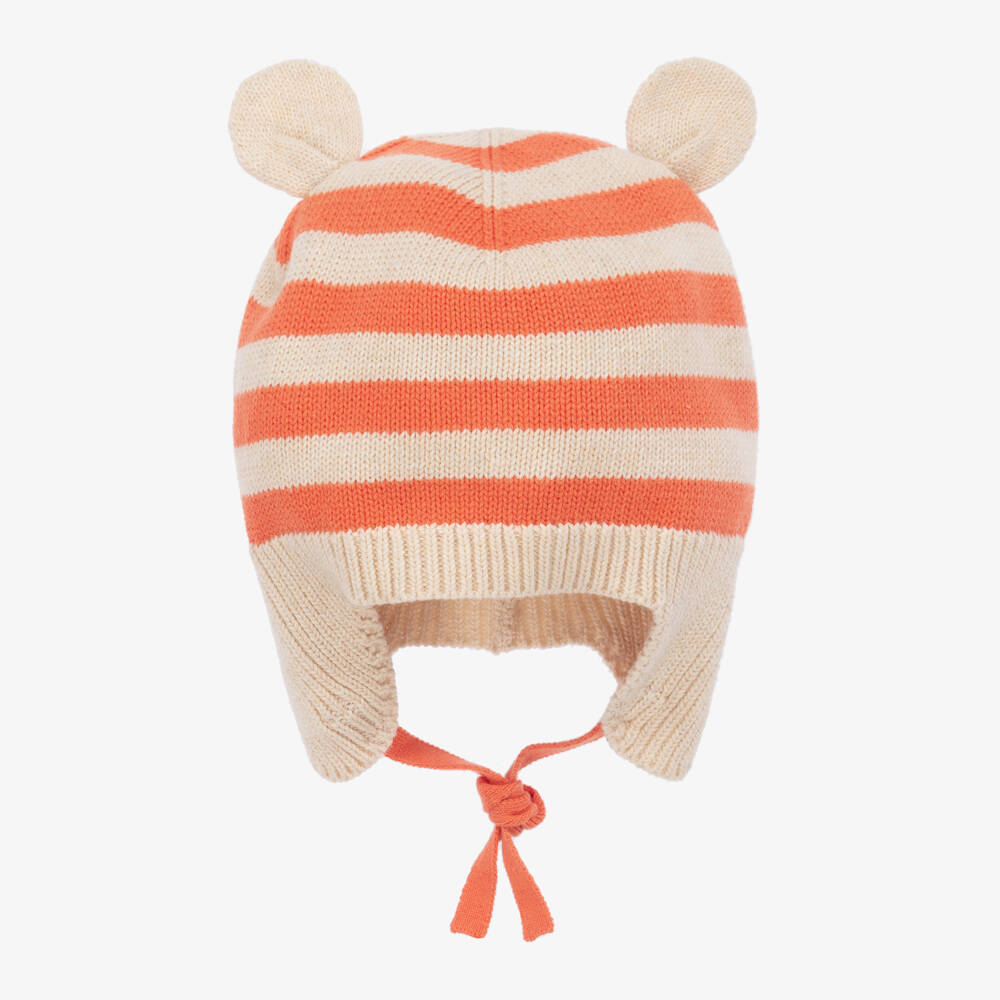The Bonniemob-Boys Orange Striped Cotton Hat | Childrensalon Outlet