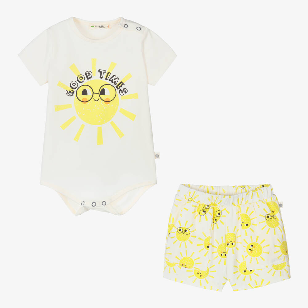The Bonniemob-طقم أوفرول بادي وشورت قطن جيرسي لون عاجي | Childrensalon Outlet