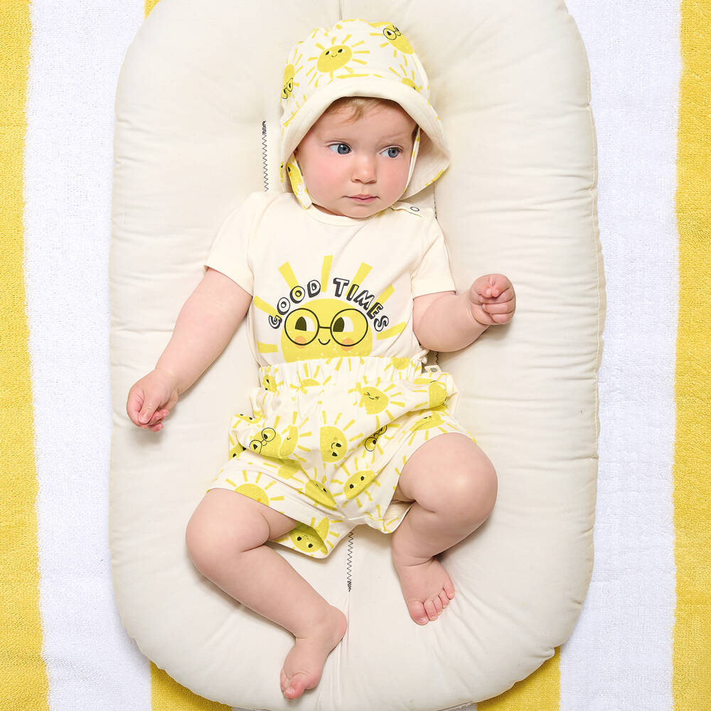 The Bonniemob-طقم أوفرول بادي وشورت قطن جيرسي لون عاجي | Childrensalon Outlet