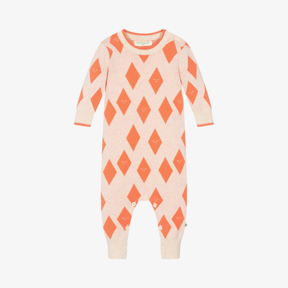 The Bonniemob-Girls Beige Knit Diamond Romper | Childrensalon Outlet