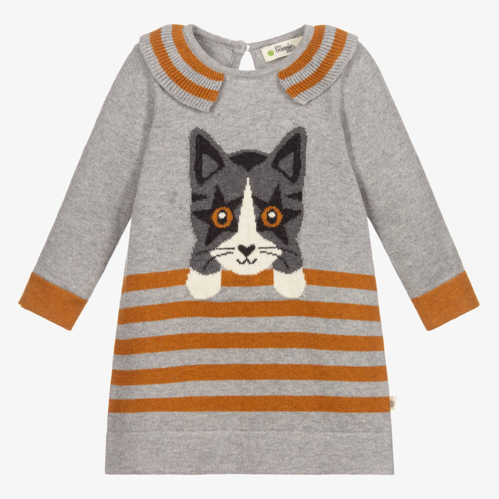 The Bonniemob-Girls Grey Knitted Dress | Childrensalon Outlet