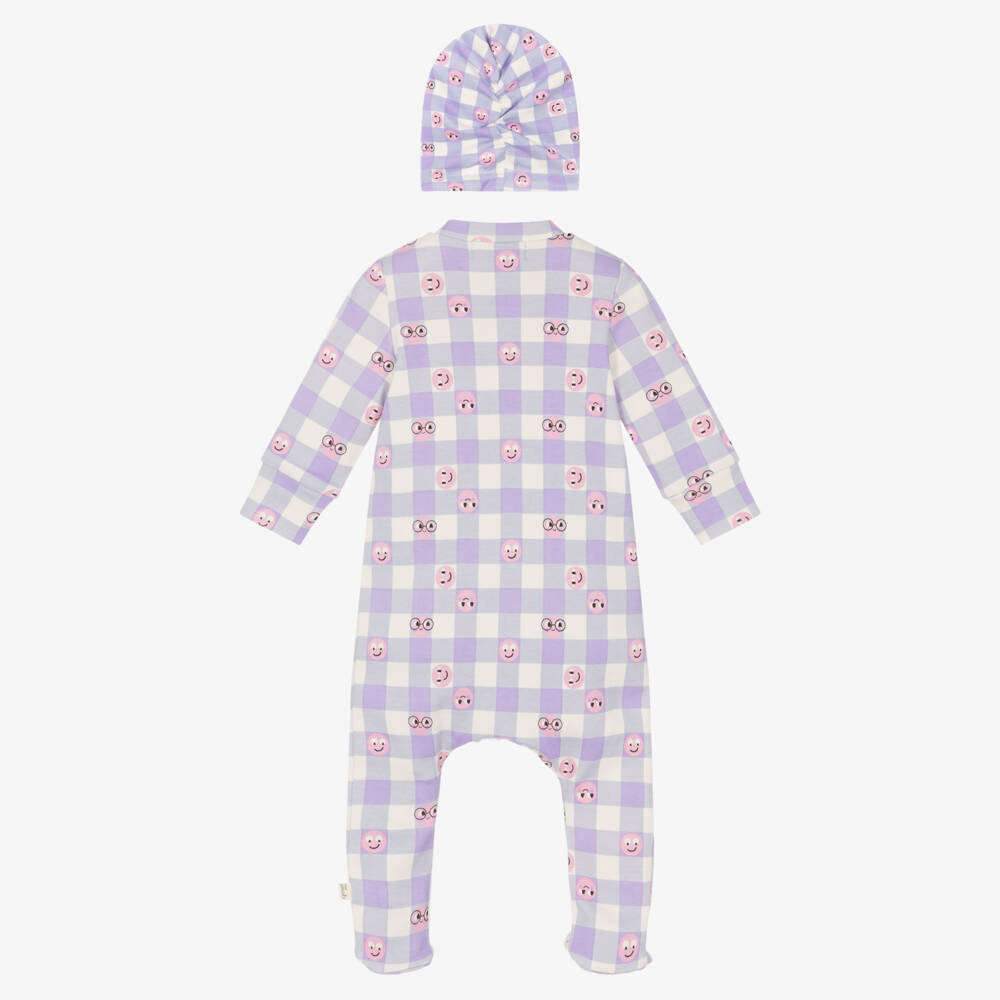 The Bonniemob-Фиолетовый комбинезон и шапочка из хлопка в клетку | Childrensalon Outlet