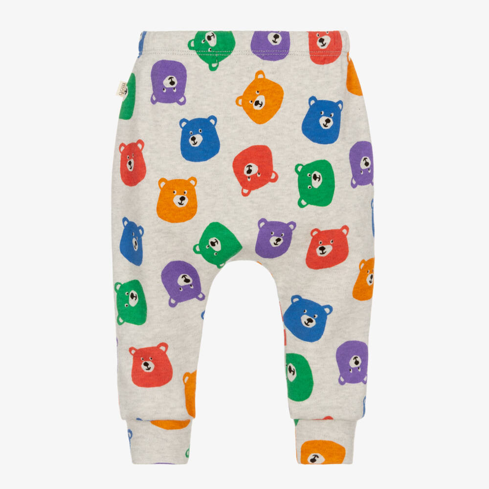 The Bonniemob-Grey Bear Cotton Jersey Baby Trousers | Childrensalon Outlet