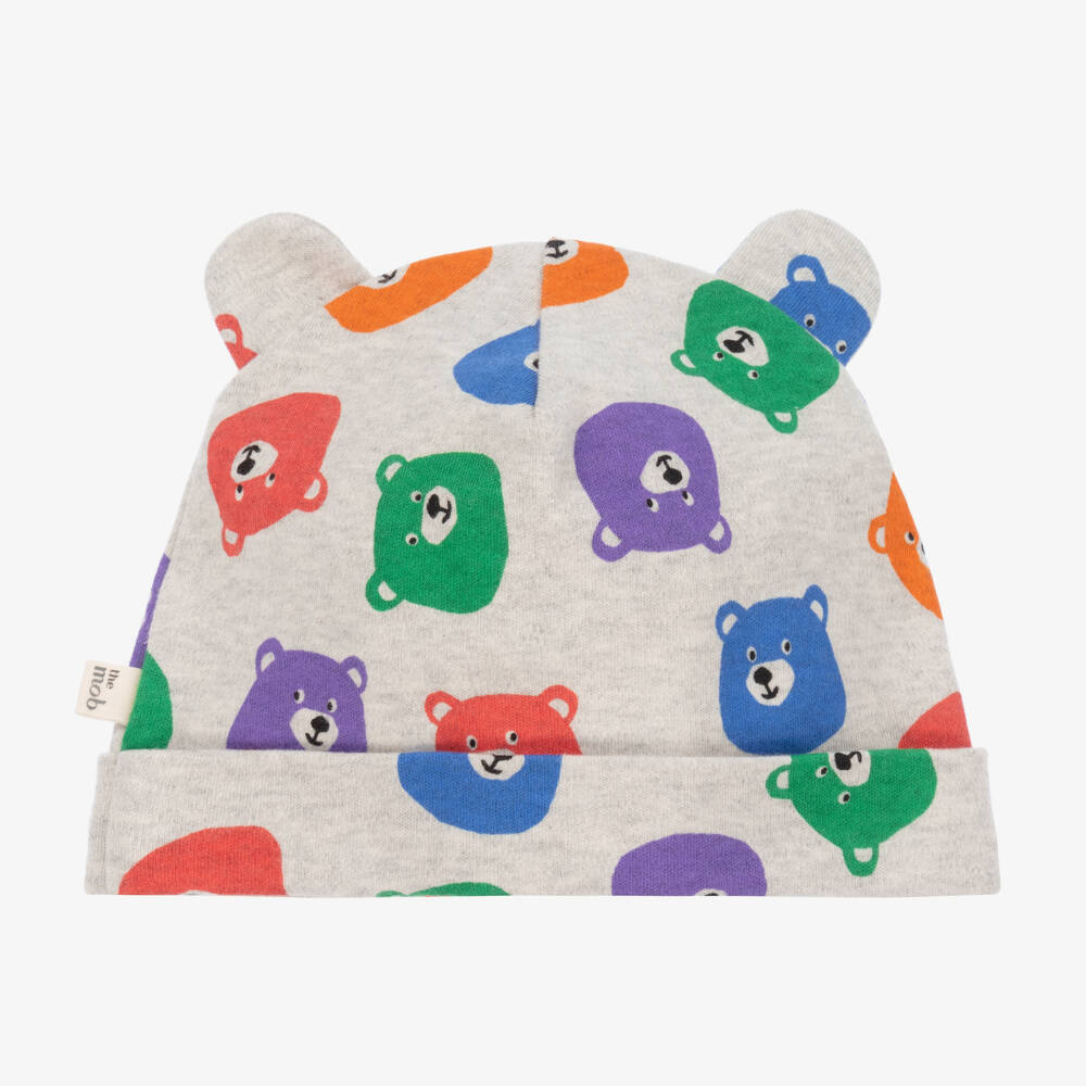 The Bonniemob-Grey Bear Print Cotton Baby Hat | Childrensalon Outlet