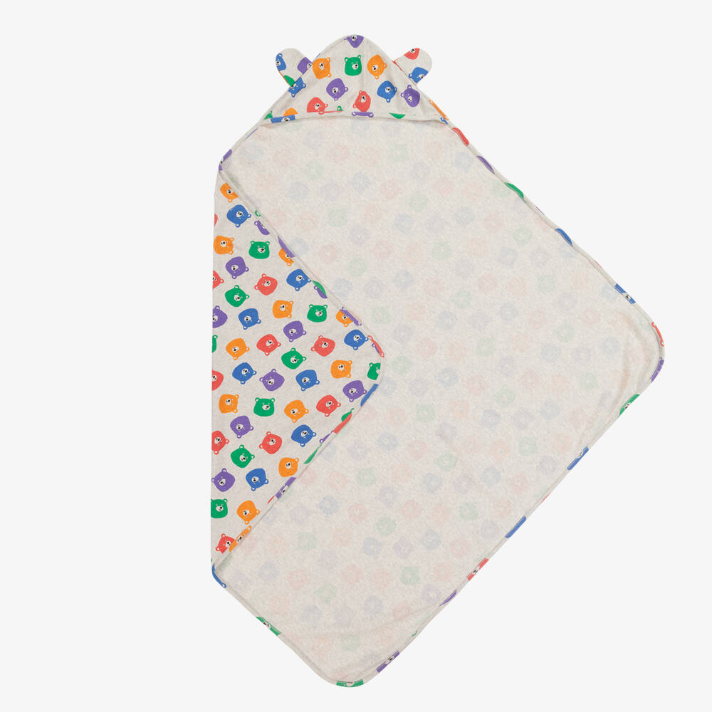 The Bonniemob-بطانية هودي بطبعة بير قطن عضوي رمادي (96 سم) | Childrensalon Outlet