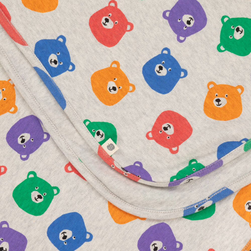 The Bonniemob-Grey Bear Print Hooded Blanket (96cm) | Childrensalon Outlet