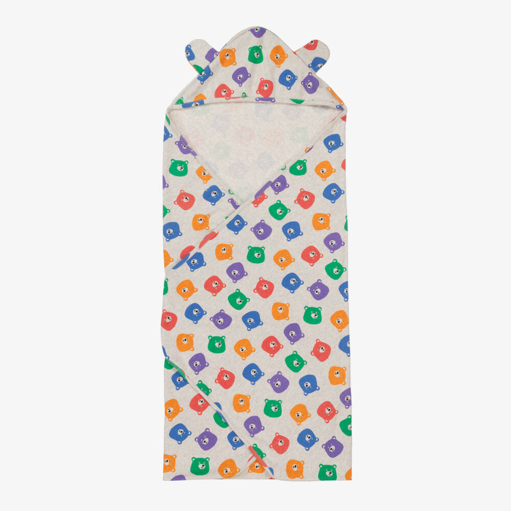 The Bonniemob-Grey Bear Print Hooded Blanket (96cm) | Childrensalon Outlet