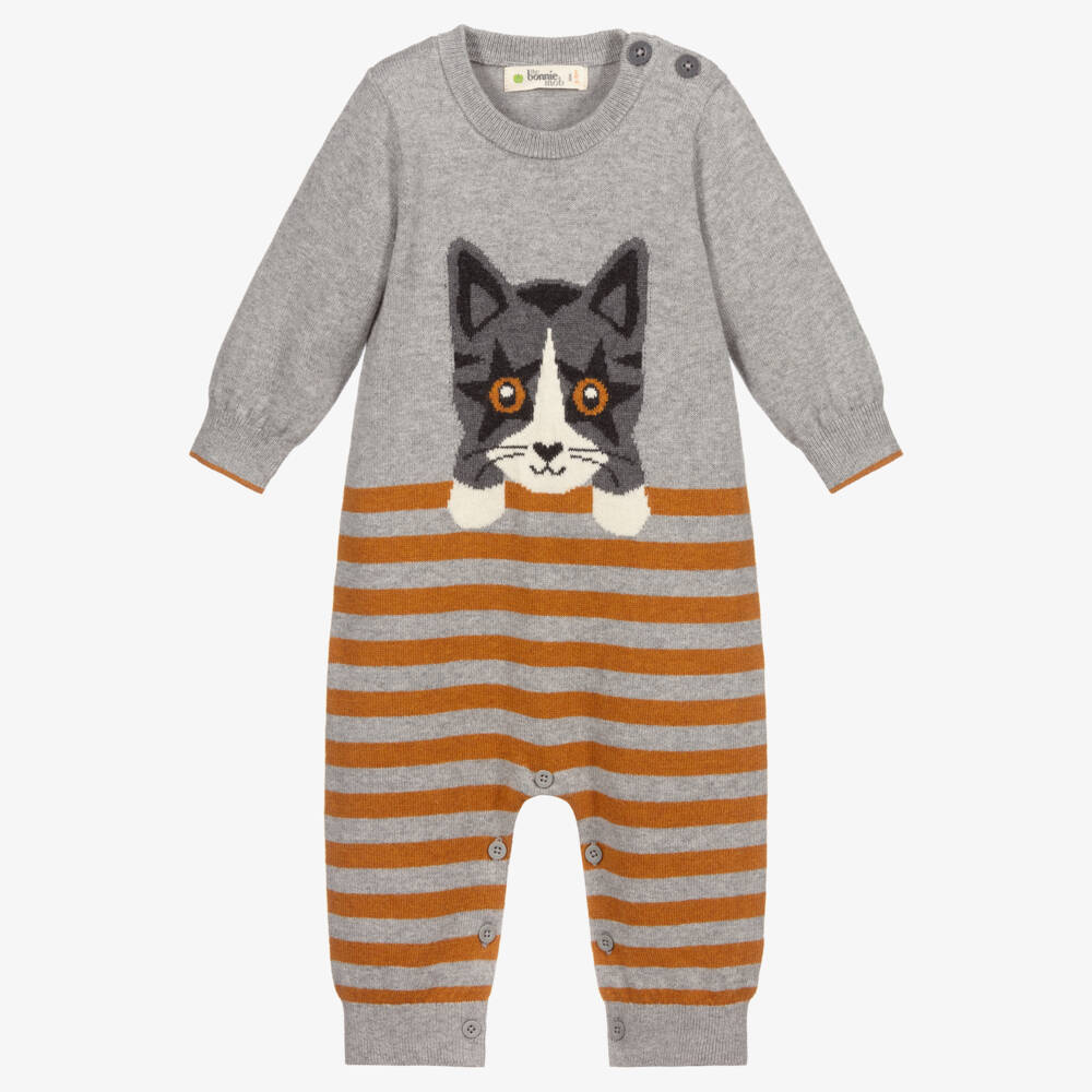 The Bonniemob-Grey Cotton Knit Romper | Childrensalon Outlet