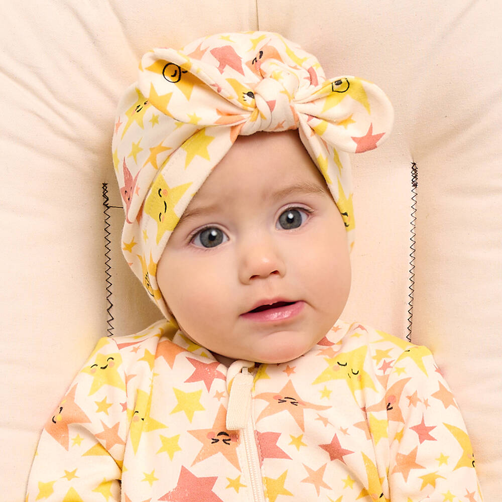 The Bonniemob-Ivory Cotton Baby Turban Hat | Childrensalon Outlet