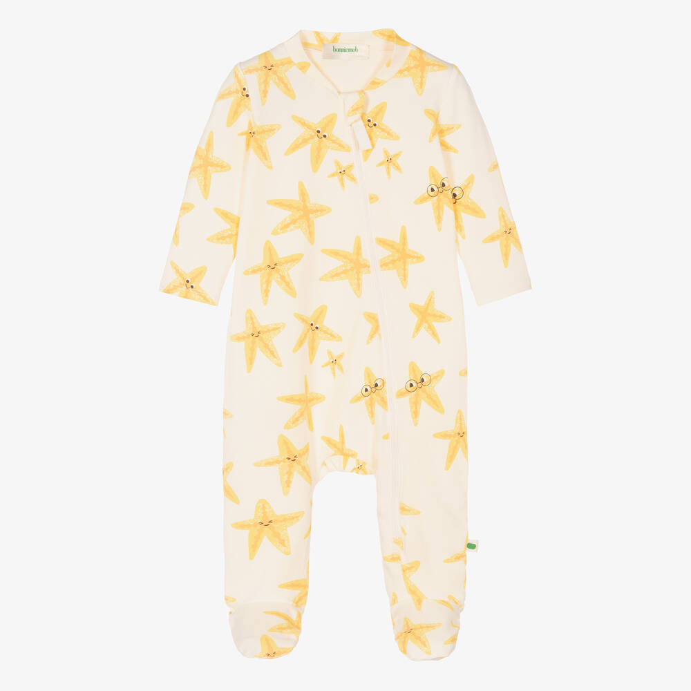 The Bonniemob-Ivory Organic Cotton Starfish Babygrow  | Childrensalon Outlet