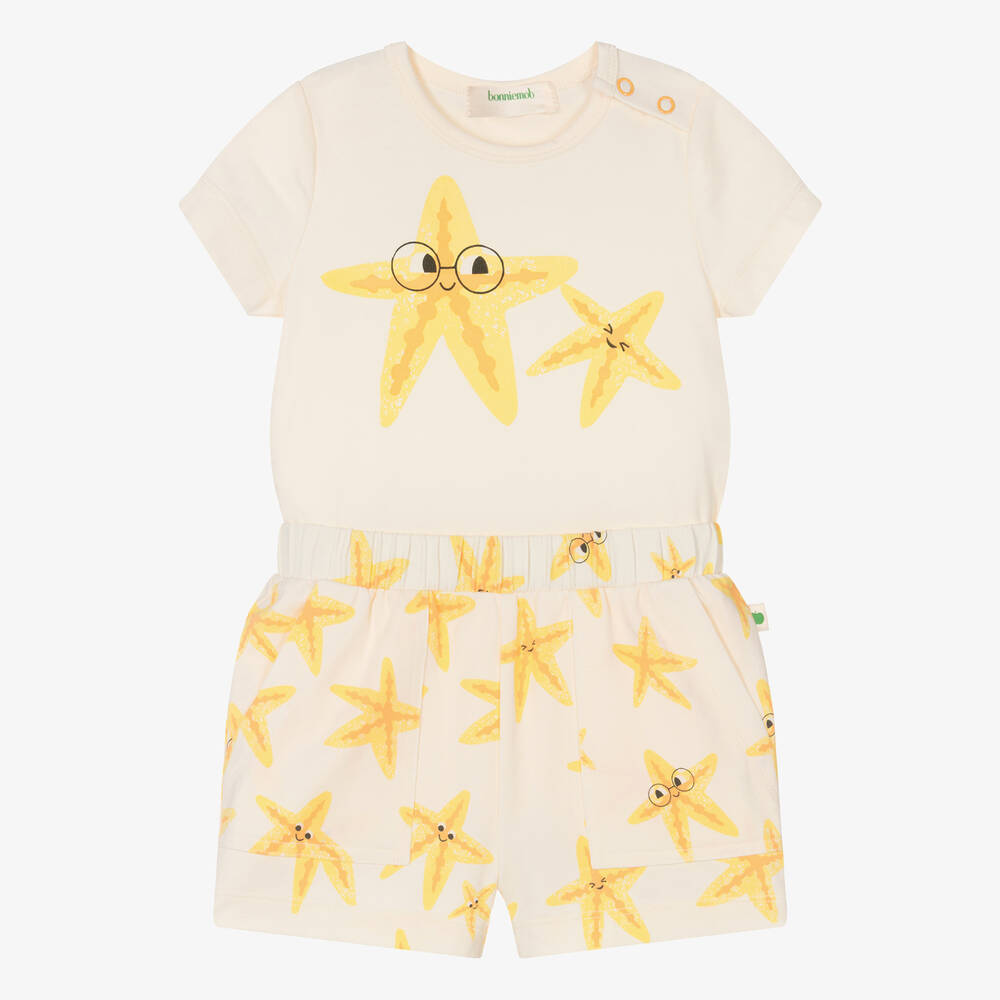 The Bonniemob-Ivory Organic Cotton Starfish Shorts Set | Childrensalon Outlet