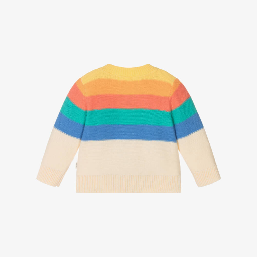 The Bonniemob-Ivory Rainbow Striped Organic Cotton Baby Cardigan | Childrensalon Outlet