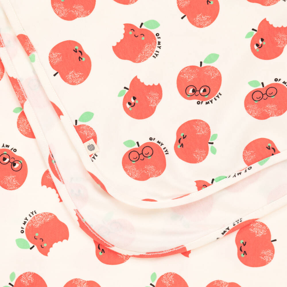 The Bonniemob-Кремовое одеяло с капюшоном и красными яблоками (96см) | Childrensalon Outlet