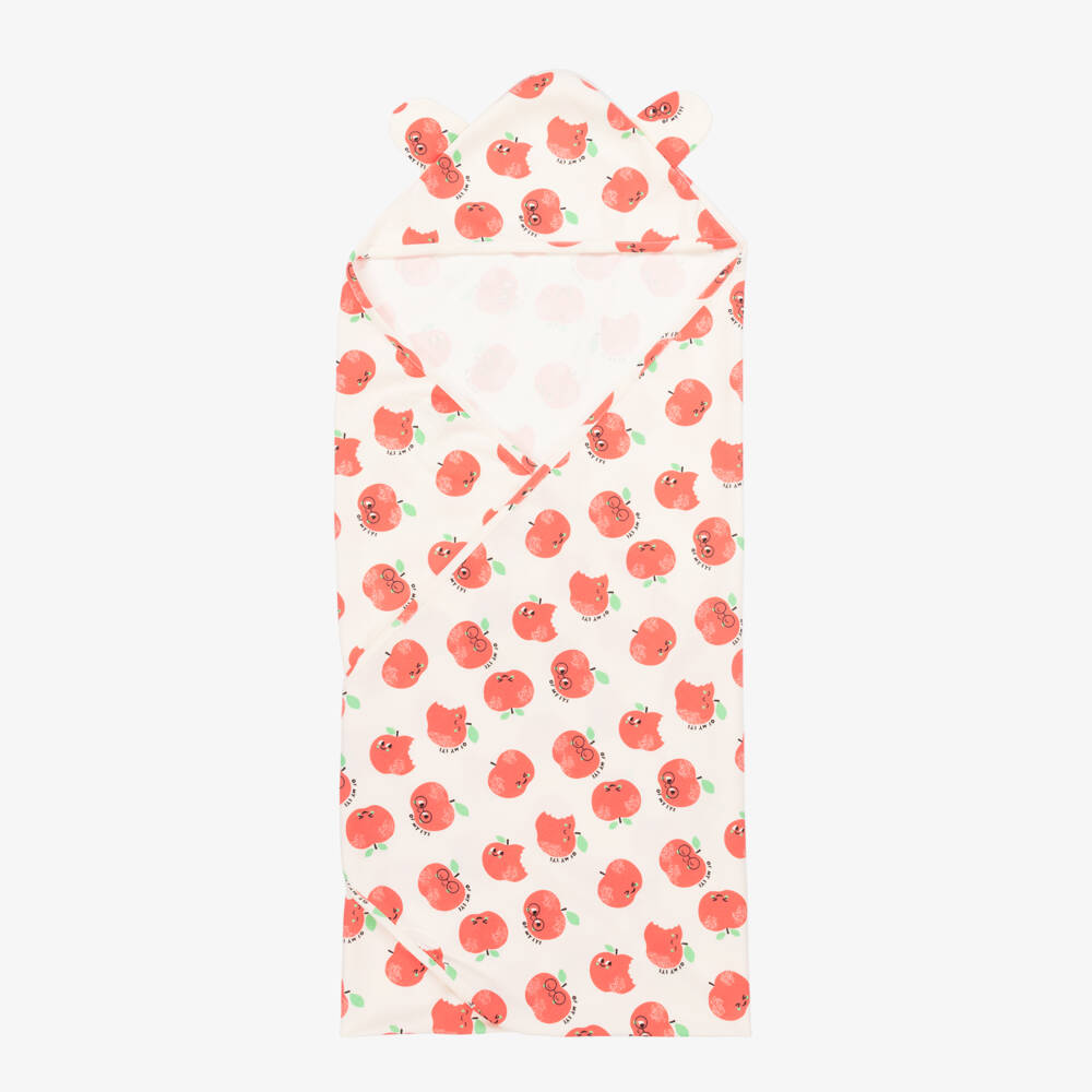 The Bonniemob-Кремовое одеяло с капюшоном и красными яблоками (96см) | Childrensalon Outlet
