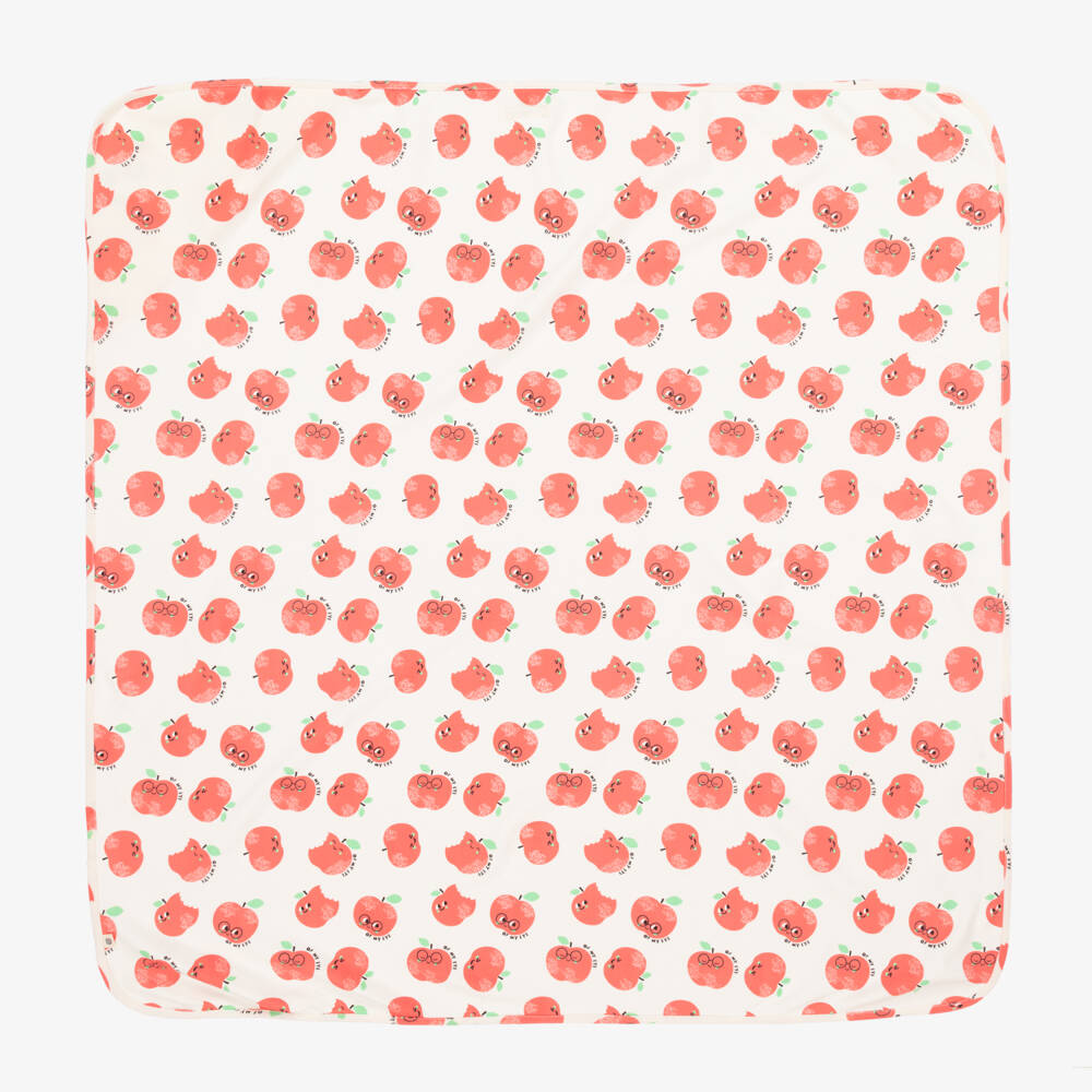 The Bonniemob-Кремовое одеяло с капюшоном и красными яблоками (96см) | Childrensalon Outlet