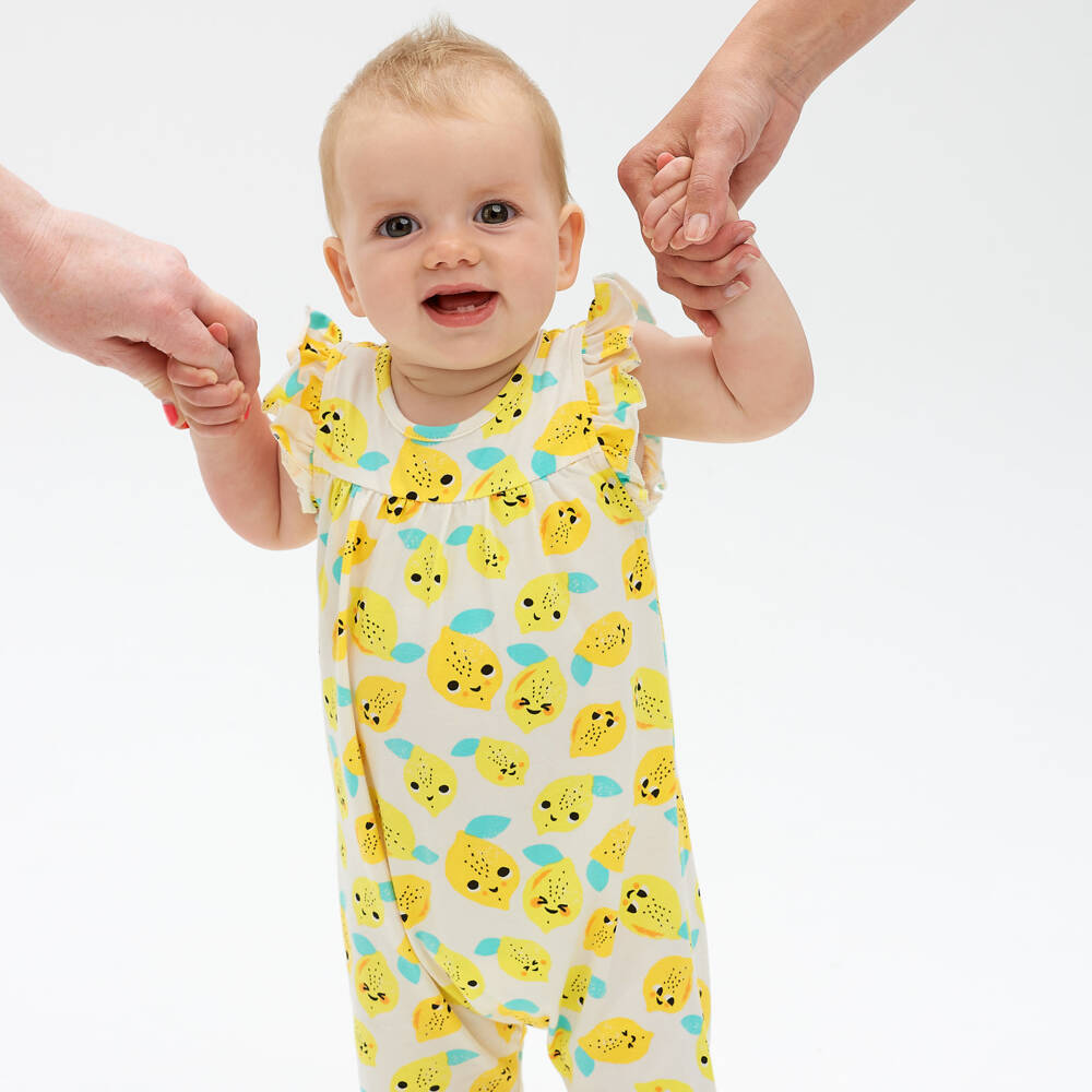 The Bonniemob-جمبسوت قطن عضوي جيرسي لون عاجي وأصفر للمولودات | Childrensalon Outlet