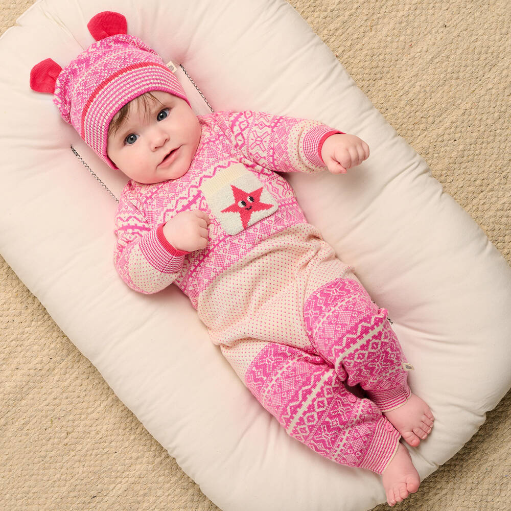 The Bonniemob-Pink Jacquard Knit Babysuit | Childrensalon Outlet