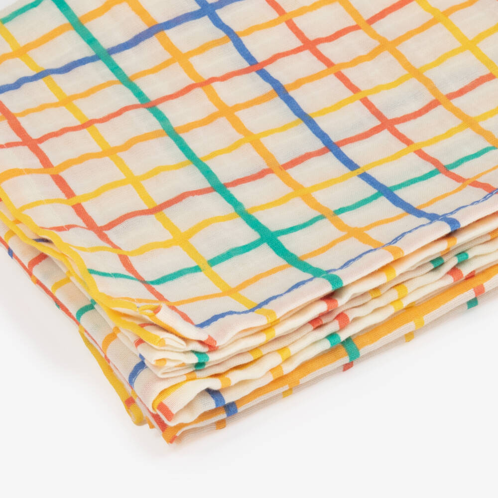 The Bonniemob-Rainbow Check Organic Cotton Swaddle (112cm) | Childrensalon Outlet