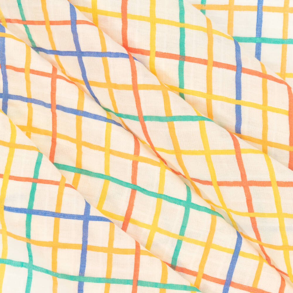 The Bonniemob-Rainbow Check Organic Cotton Swaddle (112cm) | Childrensalon Outlet
