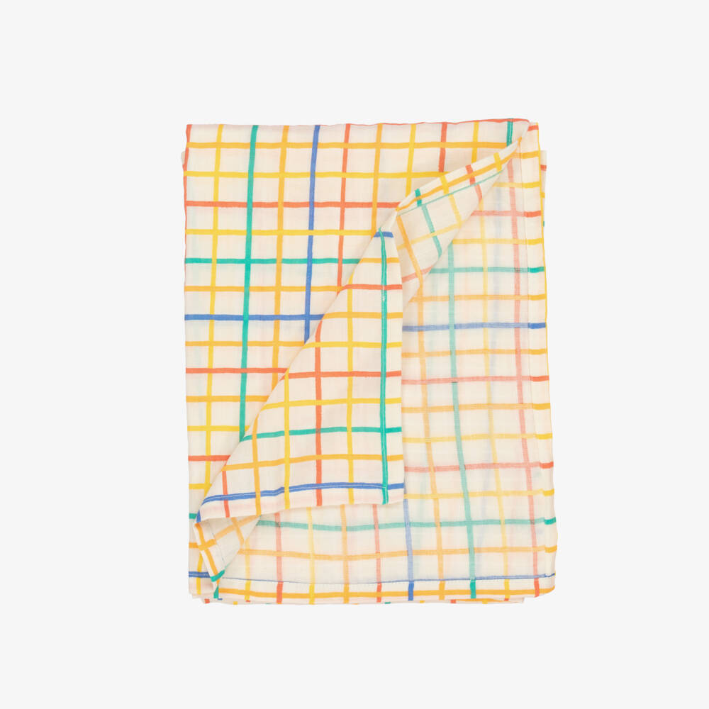 The Bonniemob-Rainbow Check Organic Cotton Swaddle (112cm) | Childrensalon Outlet