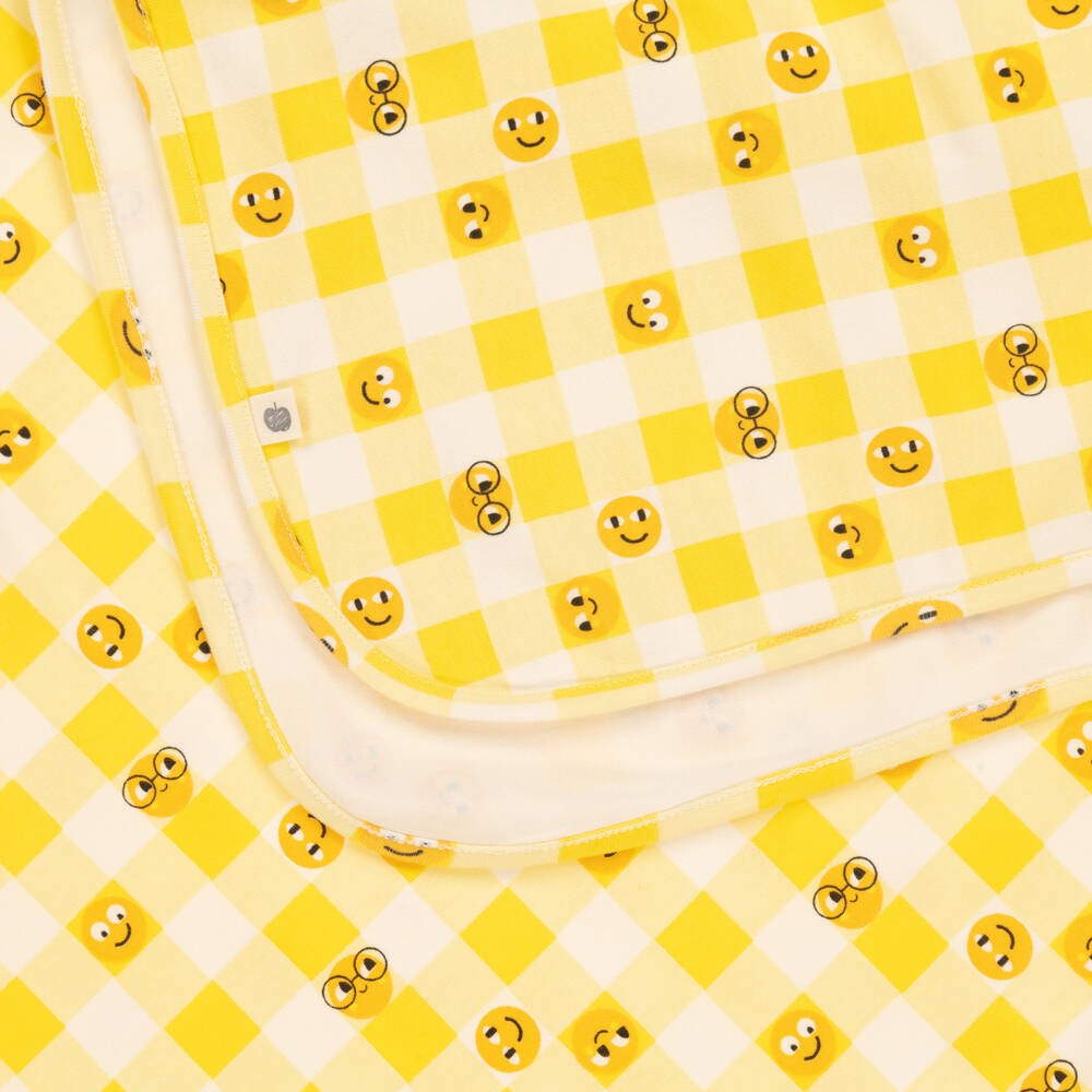 The Bonniemob-Желтое одеяло с капюшоном в клетку (96см) | Childrensalon Outlet