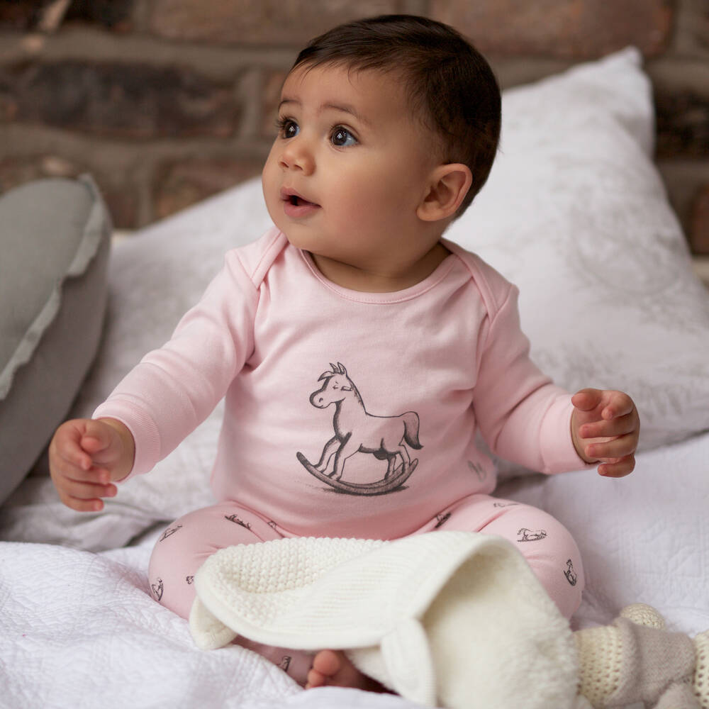 The Little Tailor Baby Girls Pink Cotton Jersey Rocking Horse Top Childrensalon Outlet