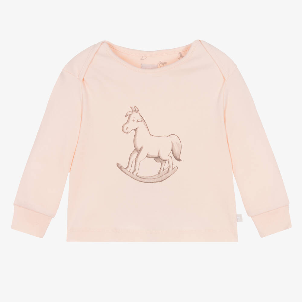 The Little Tailor - Baby Girls Pink Cotton Jersey Rocking Horse Top | Childrensalon