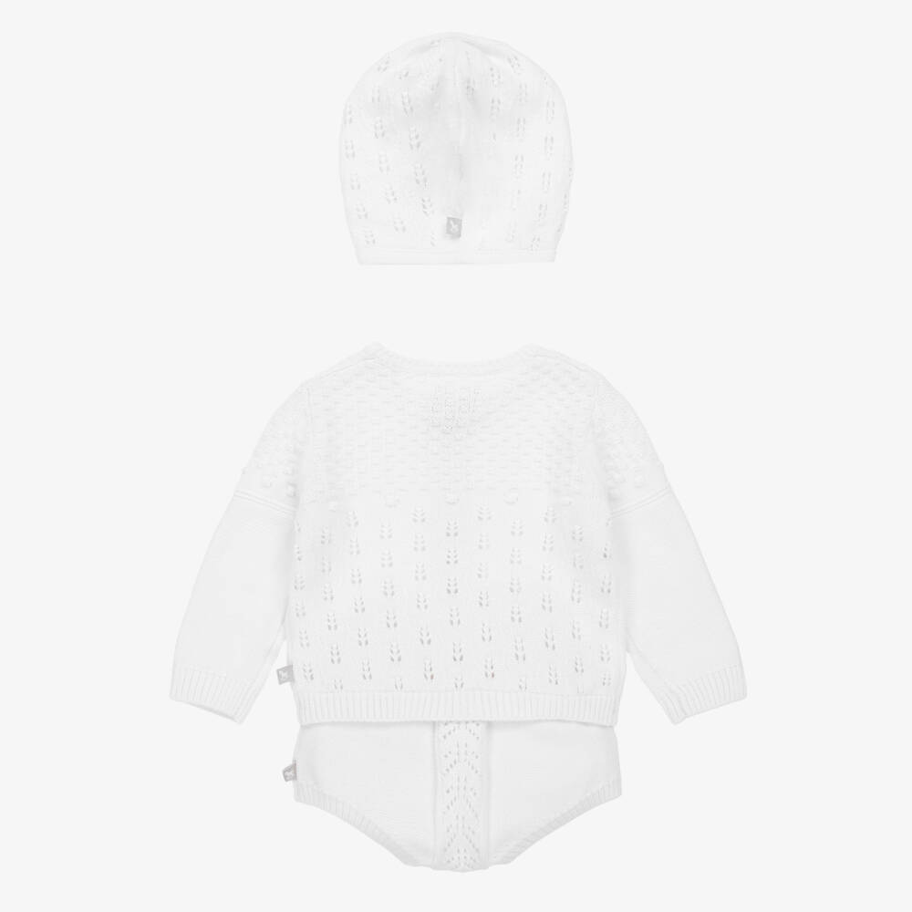 The Little Tailor-Baby Girls White Knitted Shorts Set | Childrensalon Outlet