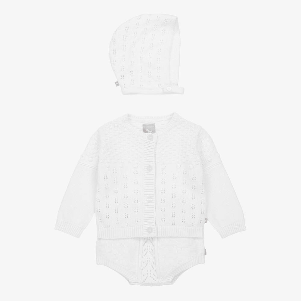 The Little Tailor - Baby Girls White Knitted Shorts Set | Childrensalon