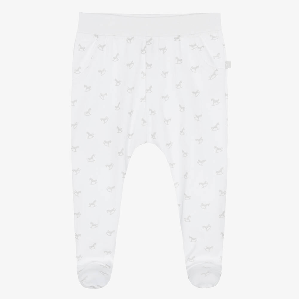 The Little Tailor - Baby White Cotton Rocking Horse Trousers | Childrensalon