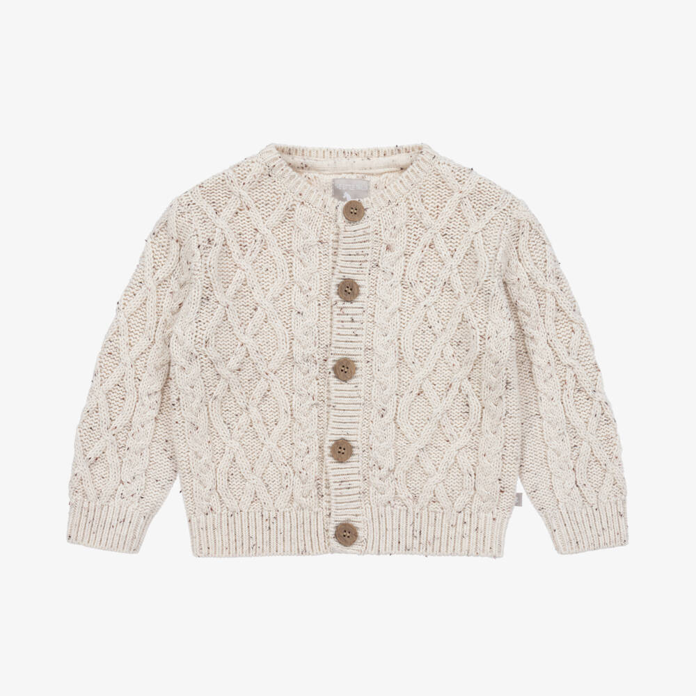 The Little Tailor-Beige Cable Knit Cotton Cardigan | Childrensalon Outlet